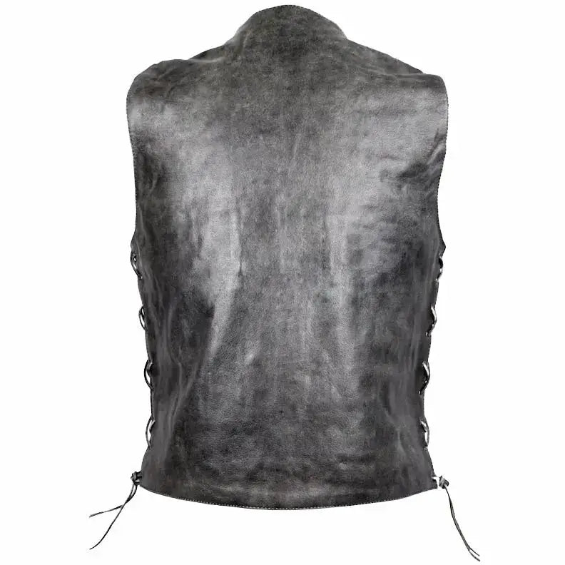 Men’s Distressed Grey Cowhide Leather Vest-3