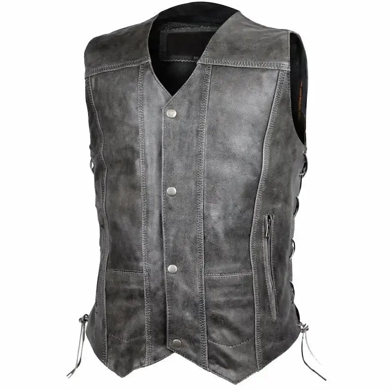 Men’s Distressed Grey Cowhide Leather Vest-1