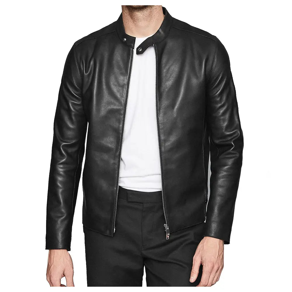 Men's Leather Café Racer Jacket-2