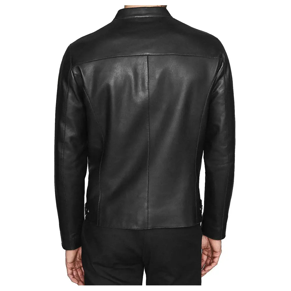 Men's Leather Café Racer Jacket-3