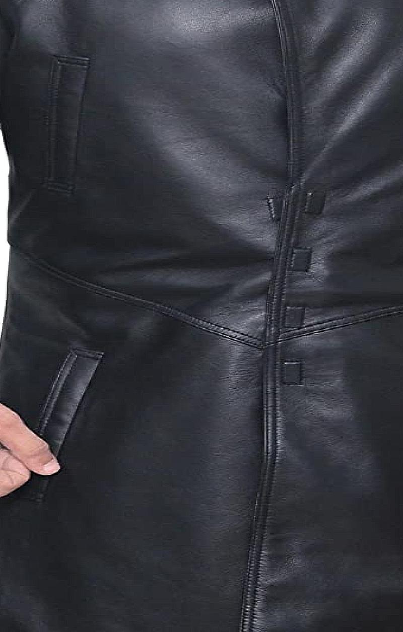 Mens Sherpa Black Trench Leather Coat-7