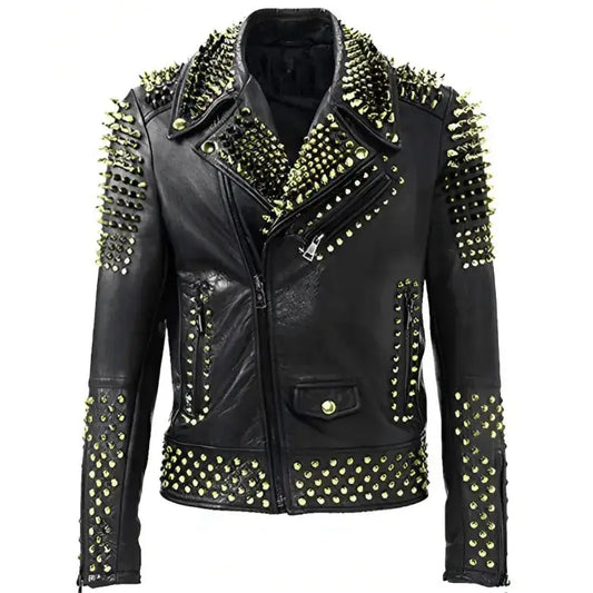 Men’s Studded Black Biker Leather Jacket-0