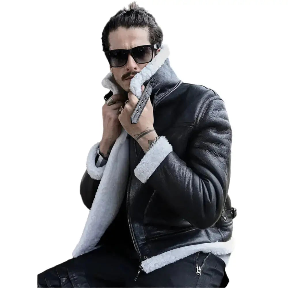 New Black B3 Shearling Jacket-3