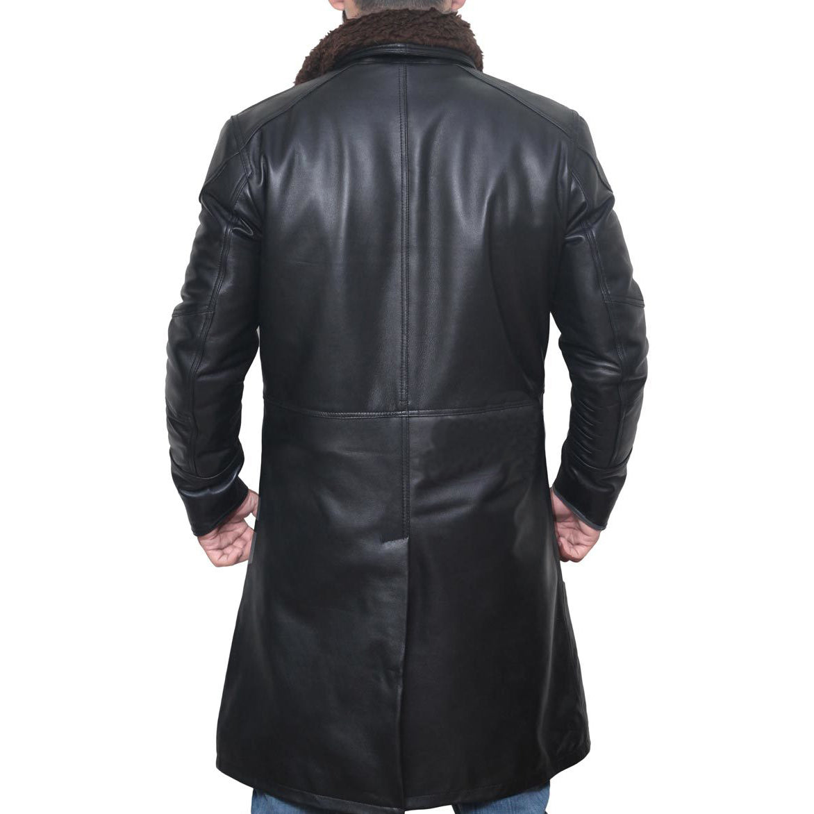 Mens Sherpa Black Trench Leather Coat-4