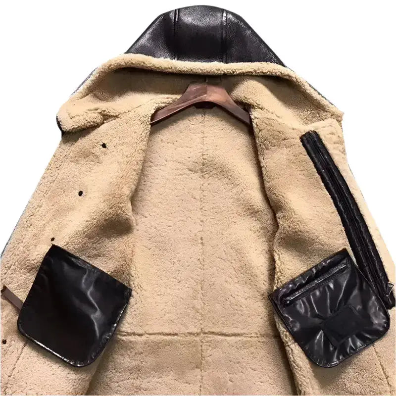 Mens Dark Brown Shearling Leather Jacket-2