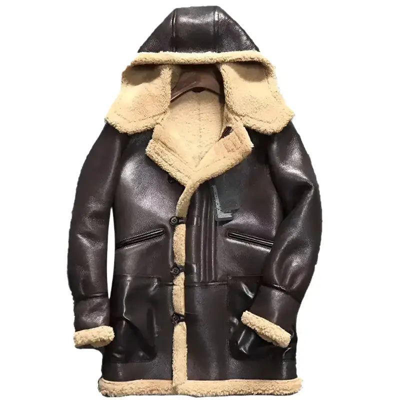 Mens Dark Brown Shearling Leather Jacket-0