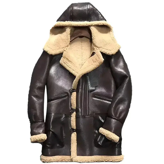 Mens Dark Brown Shearling Leather Jacket-0