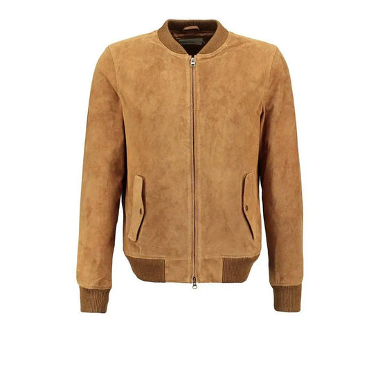 Men's Tan Suede Leather Bomber Jacket-0