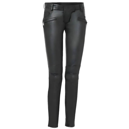 Women’s Black Lambskin Leather Pants-0