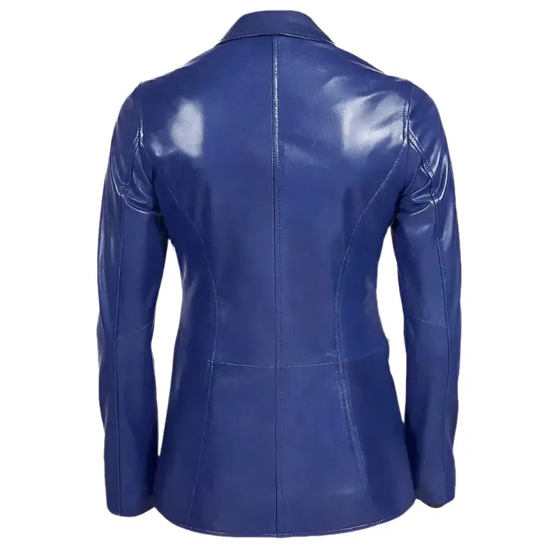 Women's Blue Leather Blazer Jacket-1